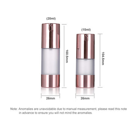 लक्जरी गुलाब स्वर्ण वायुहीन पंप बोतल 15-20ml गोल वायुहीन लोशन बोतल सीरम बोतल